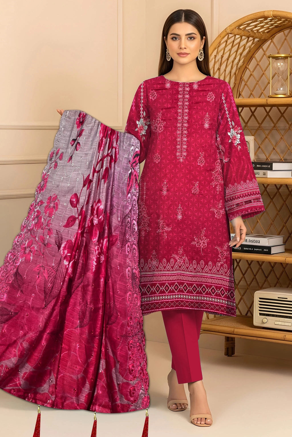 Magenta 3Pc Unstitch Suit - 06