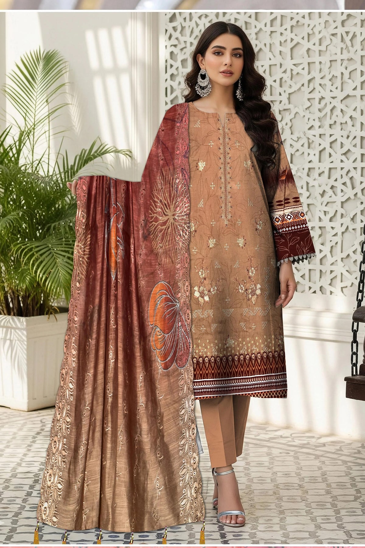 Orange 3Pc Unstitch Suit - 02