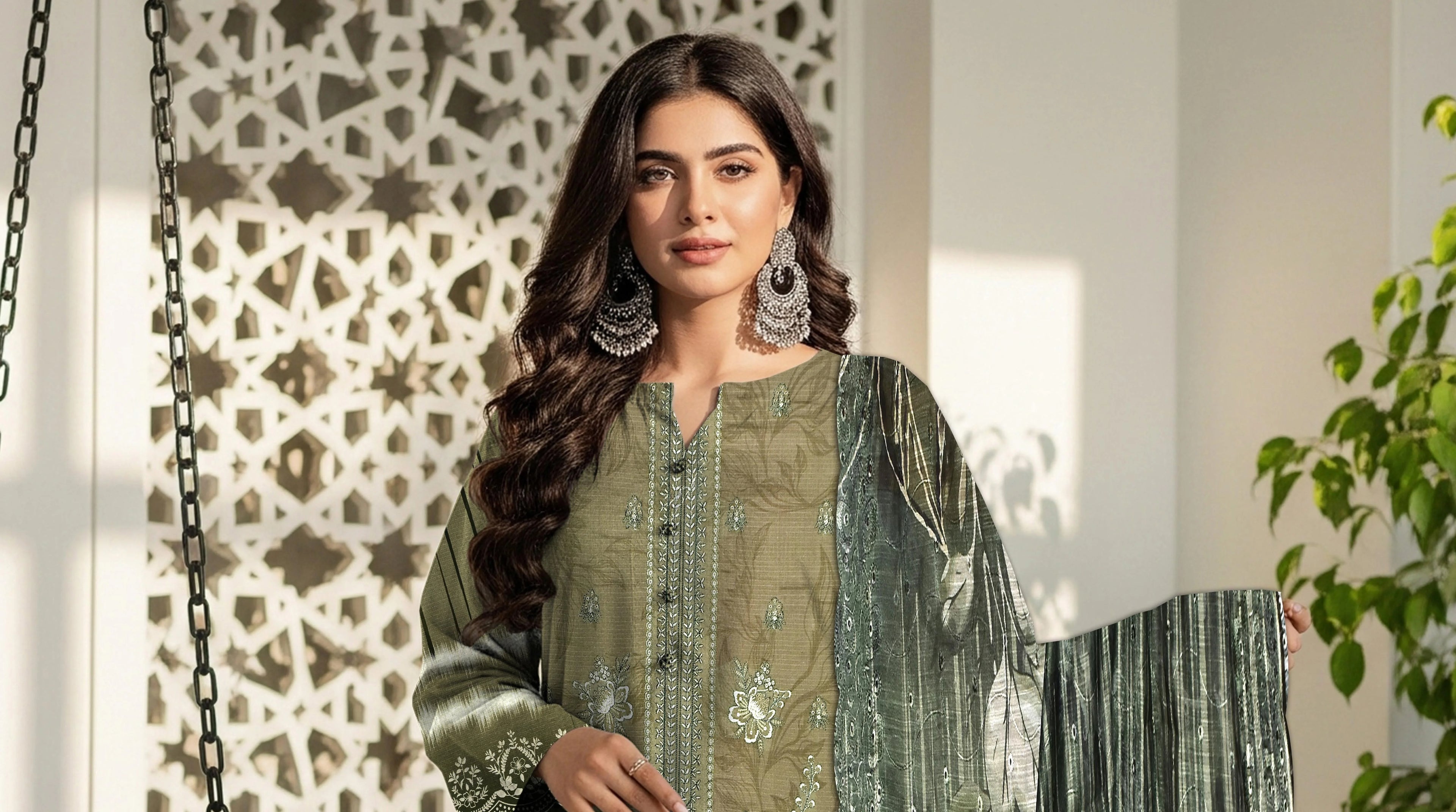 Green 3Pc Unstitch Suit - 01