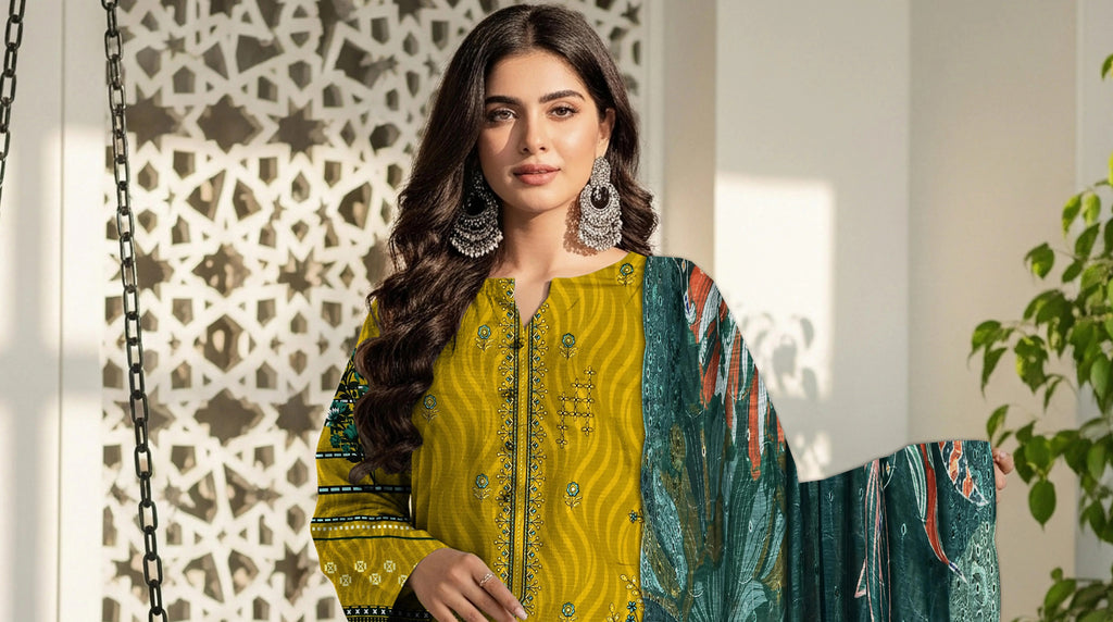 Mustard Yellow 3Pc Unstitch Suit - 10