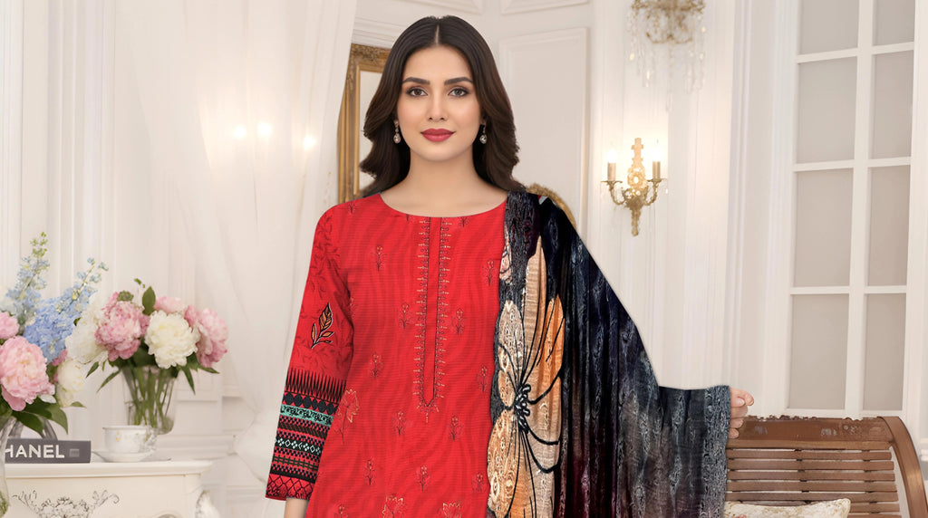 Bright Red 3Pc Unstitch Suit - 04
