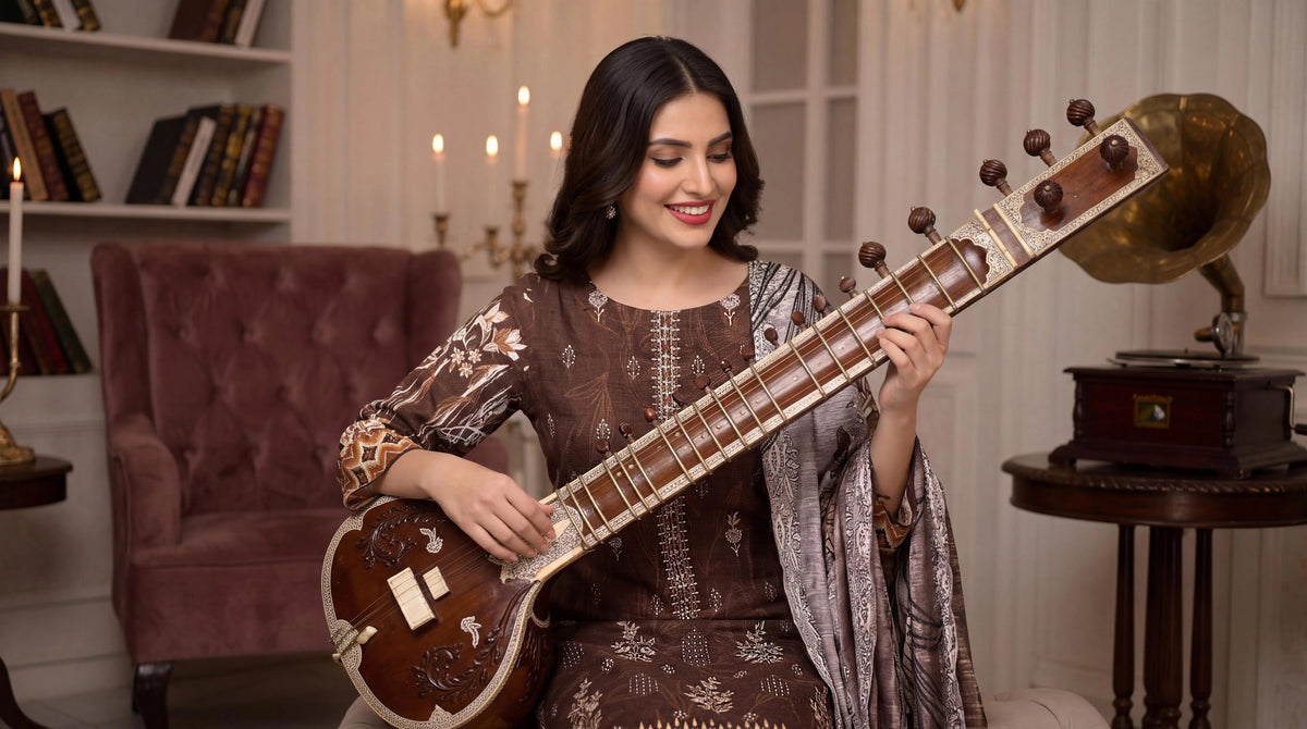 Chocolate Brown 3Pc Unstitch Suit - 05