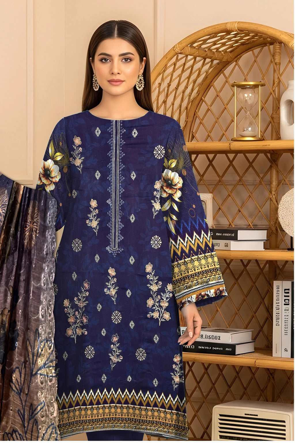 Navy Blue 3Pc Unstitch Suit - 07