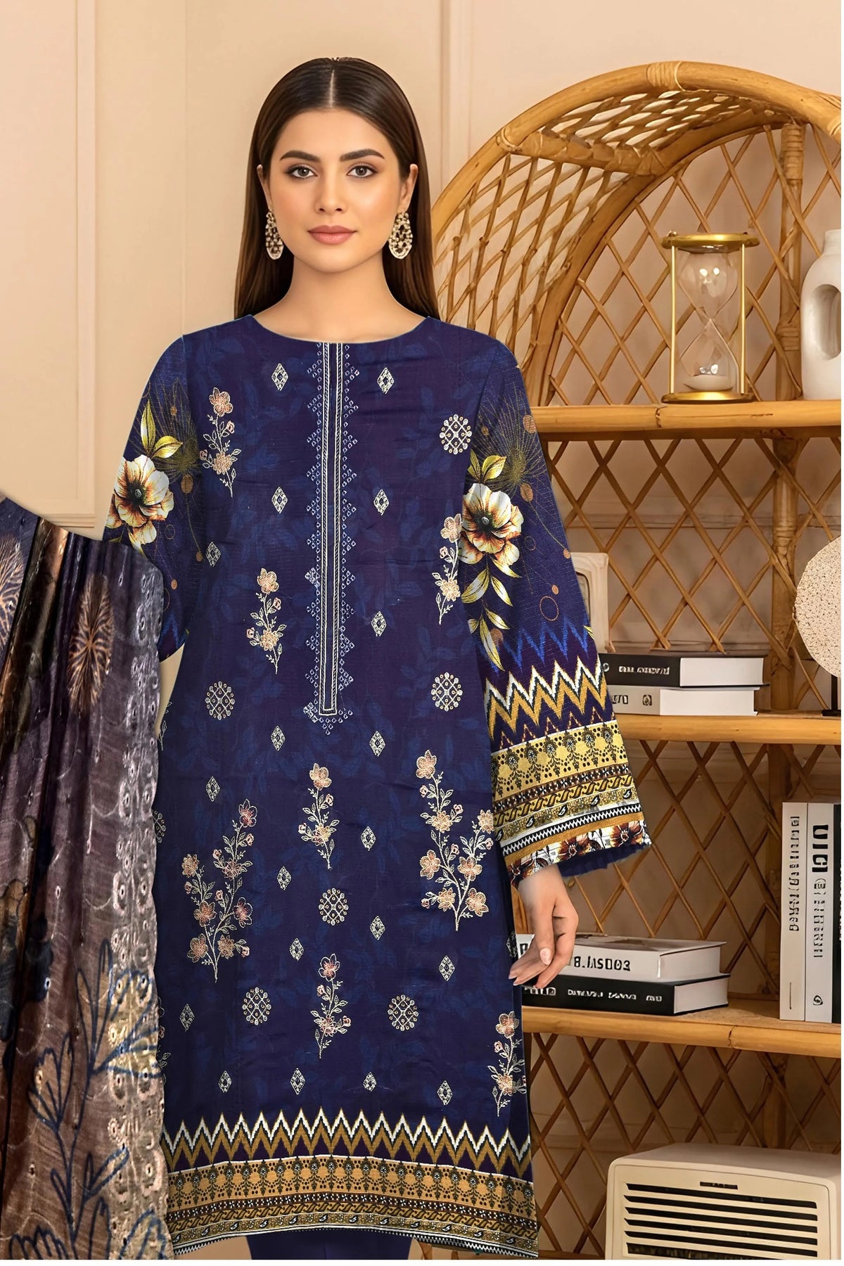 Navy Blue 3Pc Unstitch Suit - 07