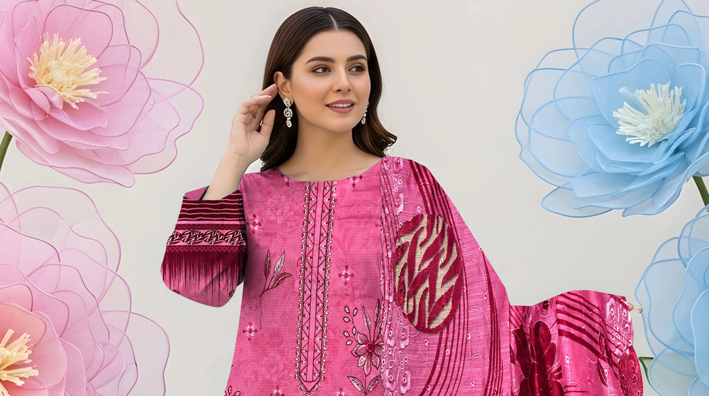 Hot Pink 3Pc Unstitch Suit - 08