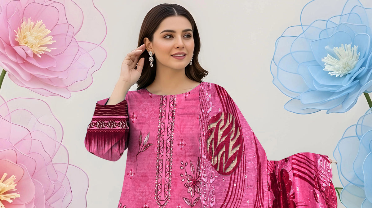 Hot Pink 3Pc Unstitch Suit - 08