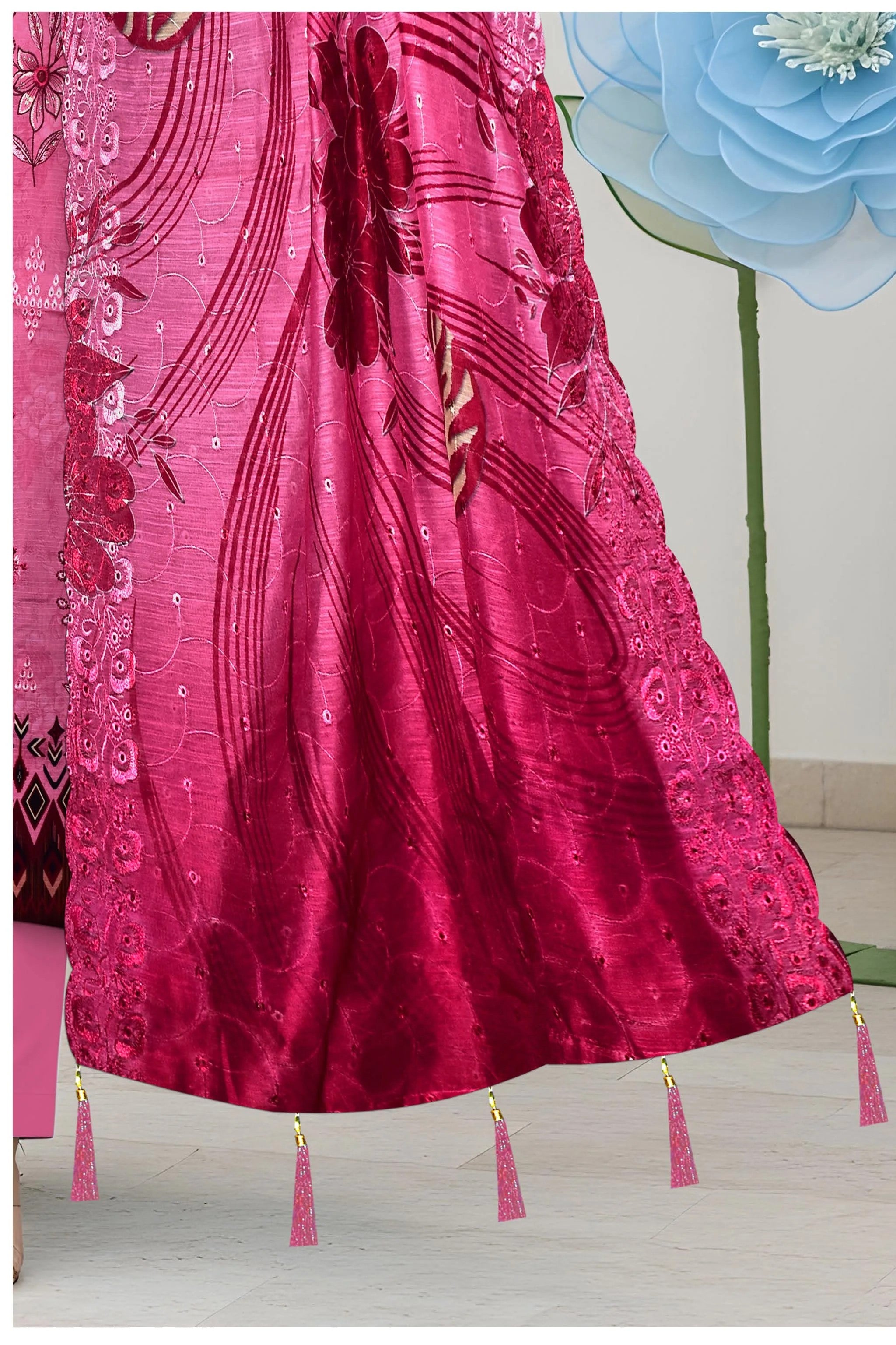 Hot Pink 3Pc Unstitch Suit - 08
