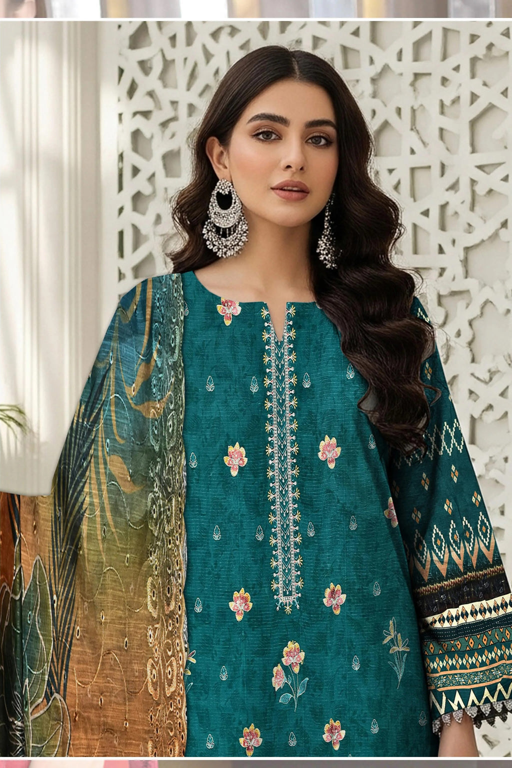 Teal Blue 3Pc Unstitch Suit - 03